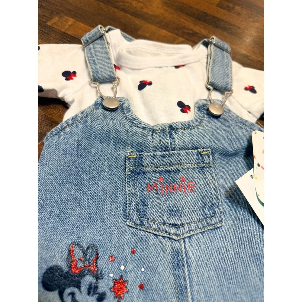 NWT Disney Minnie Mouse onsie with denim overall dress newborn